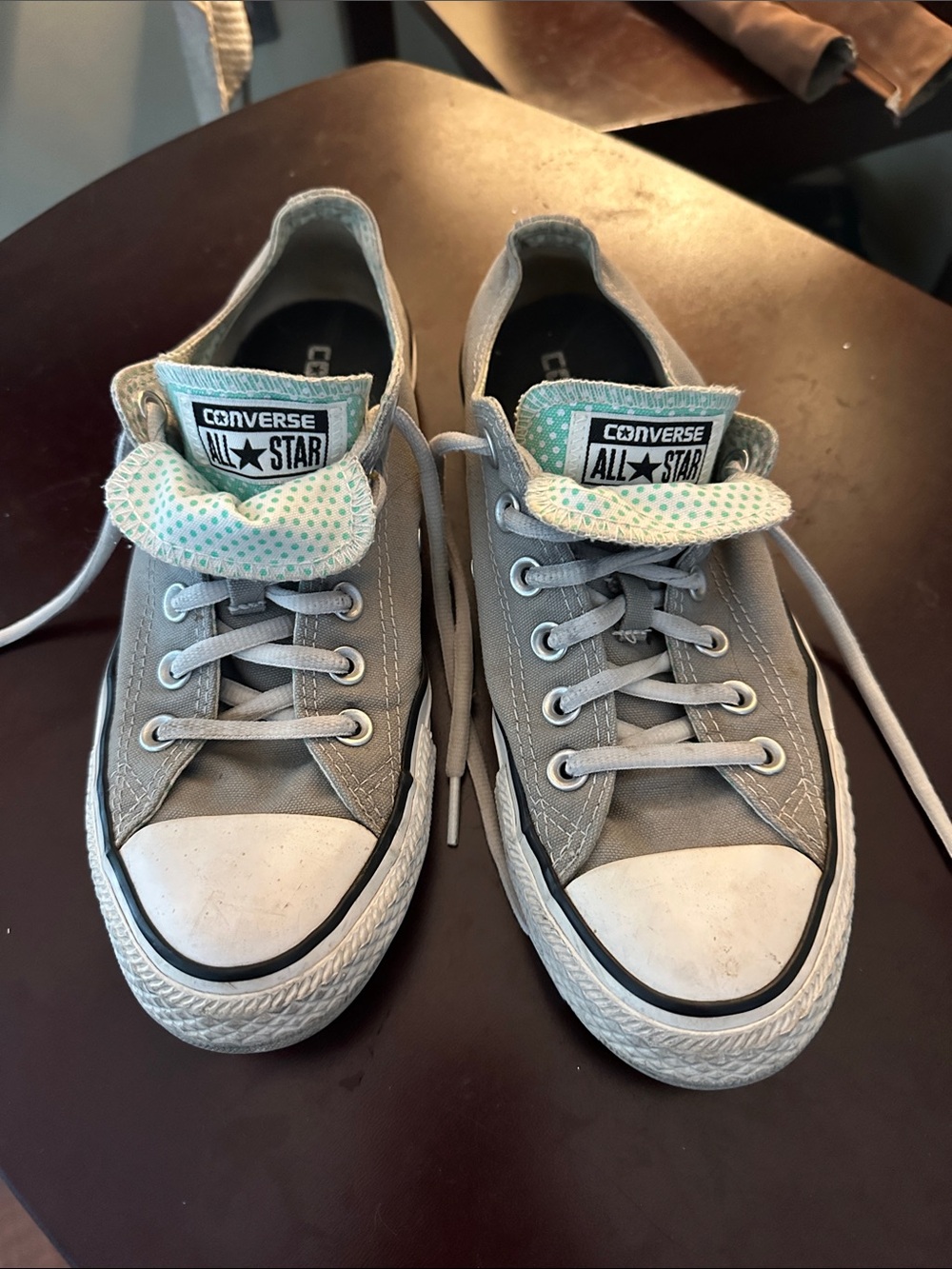 Converse Women’s Low Top Sneakers - Gray with Mint Polka Accents